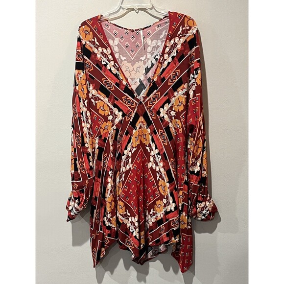 Free People Dress Women’s Large Ride to the Sunset Red Tunic Top Mini Hippie - Picture 1 of 10